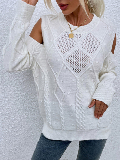 Damen Strickpullover Lochmuster Zopfdetails Norvielle