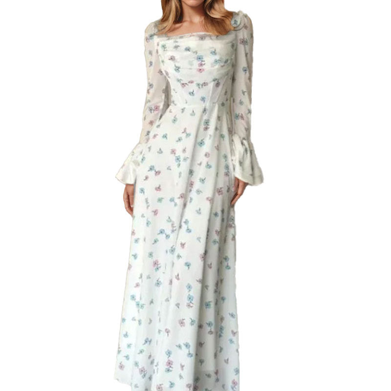 Damen Maxikleid mit Blumenapplikationen und Volumenärmeln Norvielle