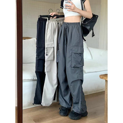 Damen Cargo-Hose Elastischer Bund Seitentaschen Beige - Norvielle