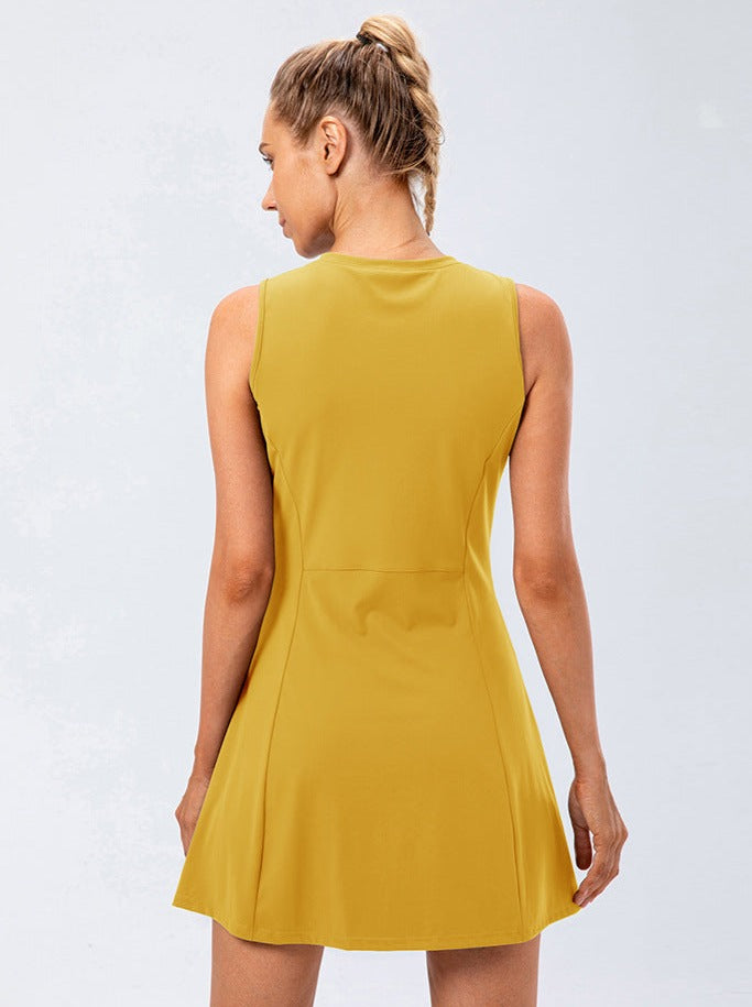 Damen A-Linien Tenniskleid Ärmellos Gelb Sportlich