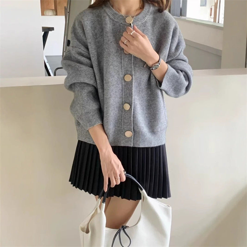 Damen Strickcardigan Kuschelig Knöpfe Feine Textur Beige