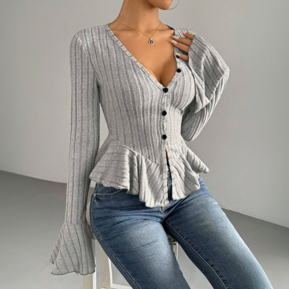 Damen Strickjacke Tailliert Rüschendetails Norvielle
