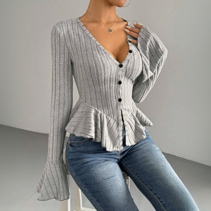 Damen Strickjacke Tailliert Rüschendetails Norvielle