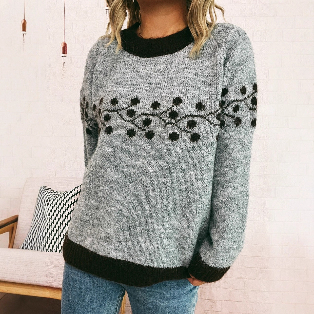 Damen Pullover Strick Norvielle Blumenmuster - Norvielle