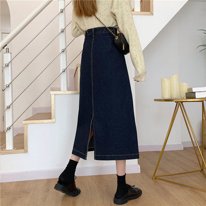 Damen Midi-Rock Hohe Taille Denim