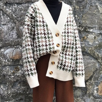 Damen Strickjacke Houndstooth Norvielle