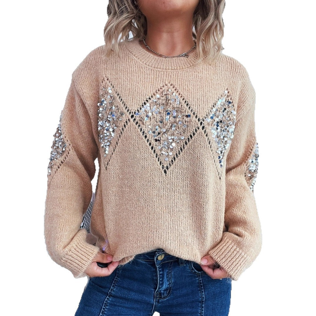 Damen Strickpullover Glitzernde Pailletten Norvielle