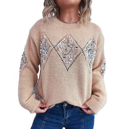 Damen Strickpullover Glitzernde Pailletten Norvielle
