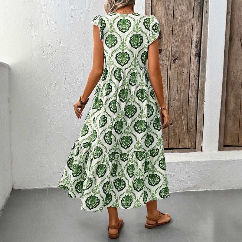 Damen Maxikleid mit Volantärmeln und Blumenmustern Norvielle