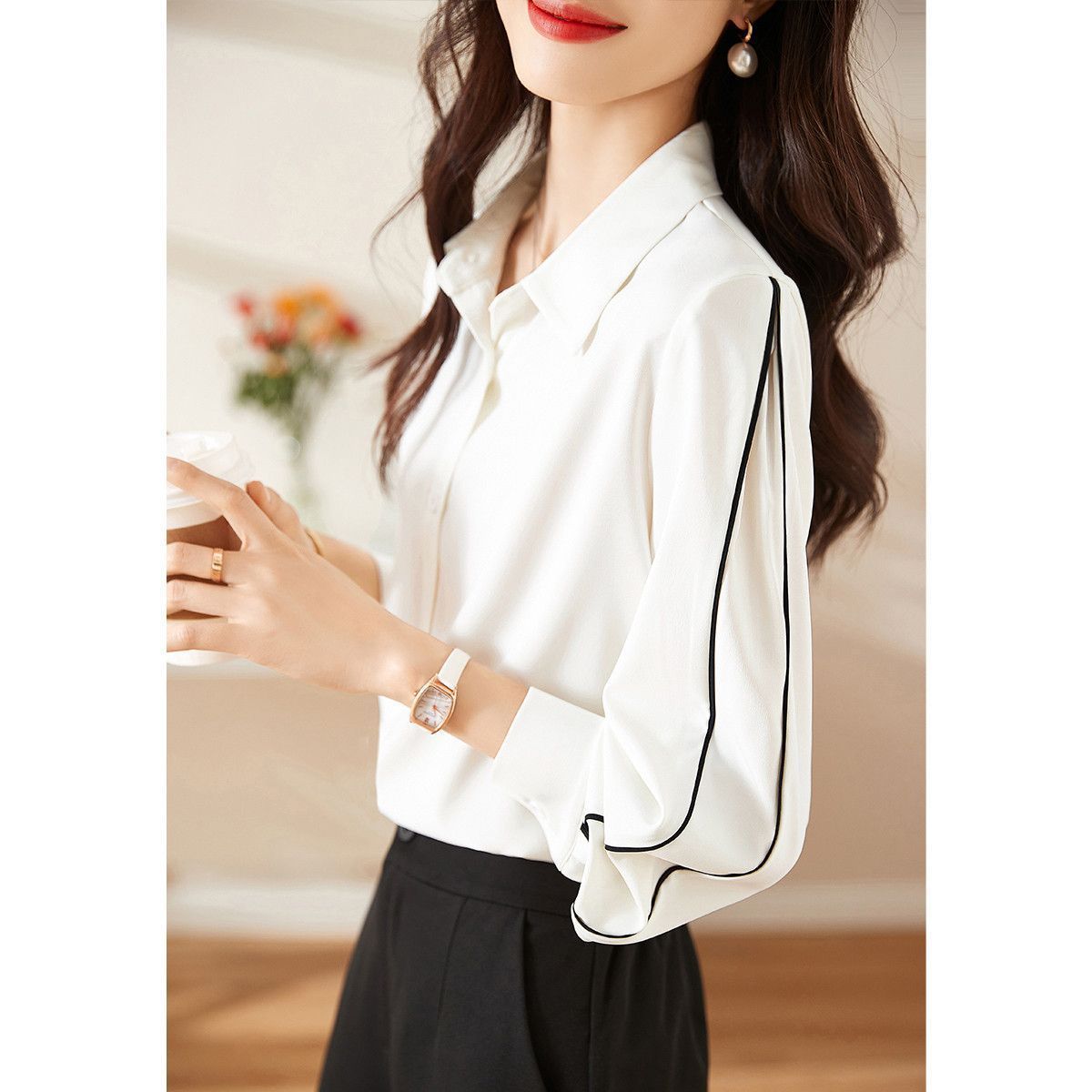 Damen Bluse Klassisch Knöpfe Norvielle Elegante