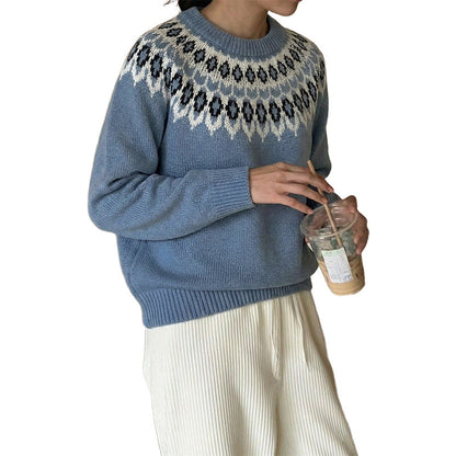 Damen Strickpullover Nordisch Muster Locker Norvielle