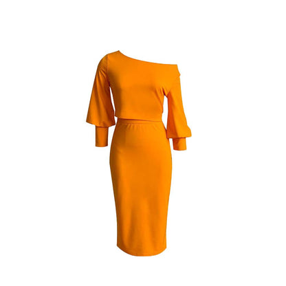 Damen Midi-Kleid Asymmetrisch Glockenärmel Norvielle