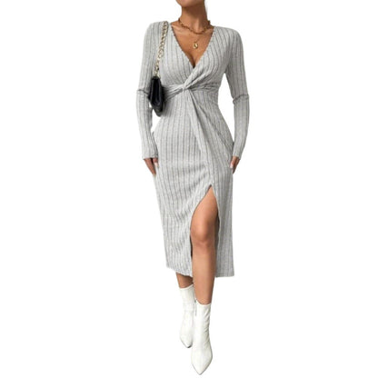 Damen Midi-Kleid Figurbetont Twist-Detail Seitlicher Schlitz Norvielle