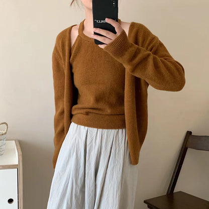 Damen Strickpullover Flauschig Offene Ärmel Beige