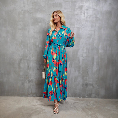 Damen Maxi-Kleid Langarm Floralmuster