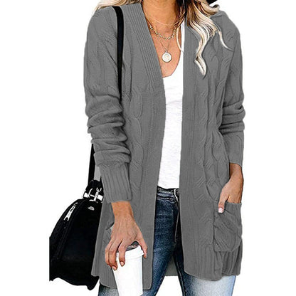 Damen Strickjacke Kabelmuster Offene Taschen Norvielle