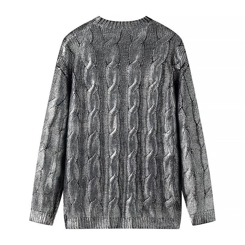 Damen Pullover Strukturiertes Zopfmuster Rundhalsausschnitt