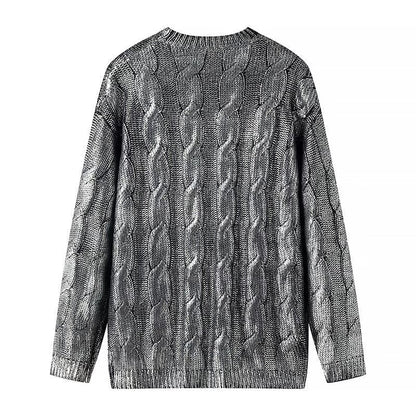 Damen Pullover Strukturiertes Zopfmuster Rundhalsausschnitt