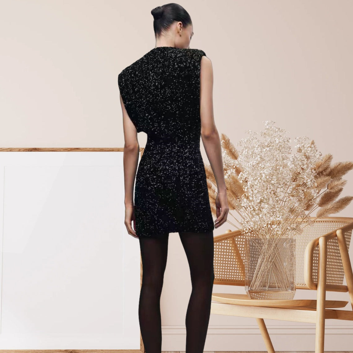 Damen Cocktailkleid Pailletten Hochgeschlossener Stehkragen Norvielle