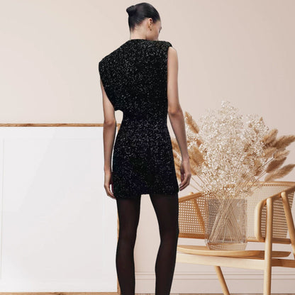 Damen Cocktailkleid Pailletten Hochgeschlossener Stehkragen Norvielle