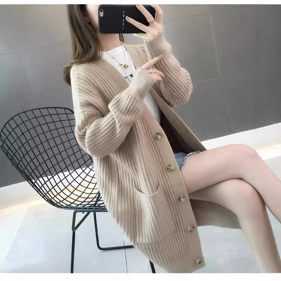 Damen Strickjacke Eingrifftaschen Knopfleiste Norvielle