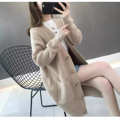 Damen Strickjacke Eingrifftaschen Knopfleiste Norvielle