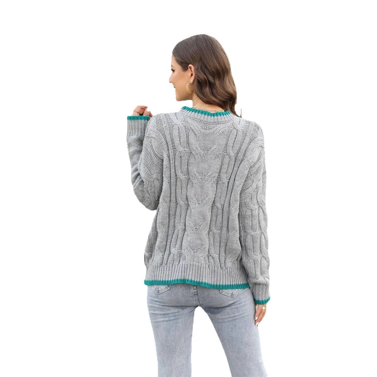 Damen Grobstrickpullover Zopfmuster Akzenten Norvielle