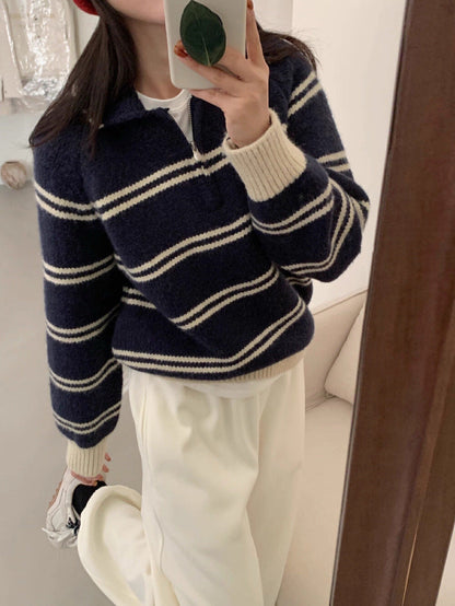Damen Pullover Gemustert Stehkragen Kontrastdetails Norvielle