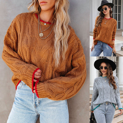 Damen Grobstrickpullover Zopfmuster Akzenten Norvielle - Norvielle