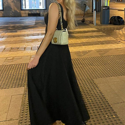 Damen Maxikleid Quadratischer Ausschnitt Fließender Rock Norvielle