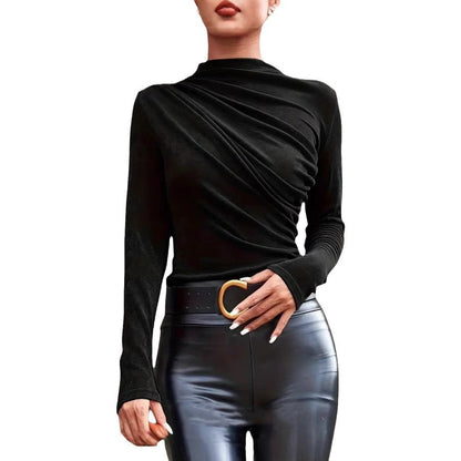 Damen Langarmshirt -Drapierung Stehkragen Norvielle