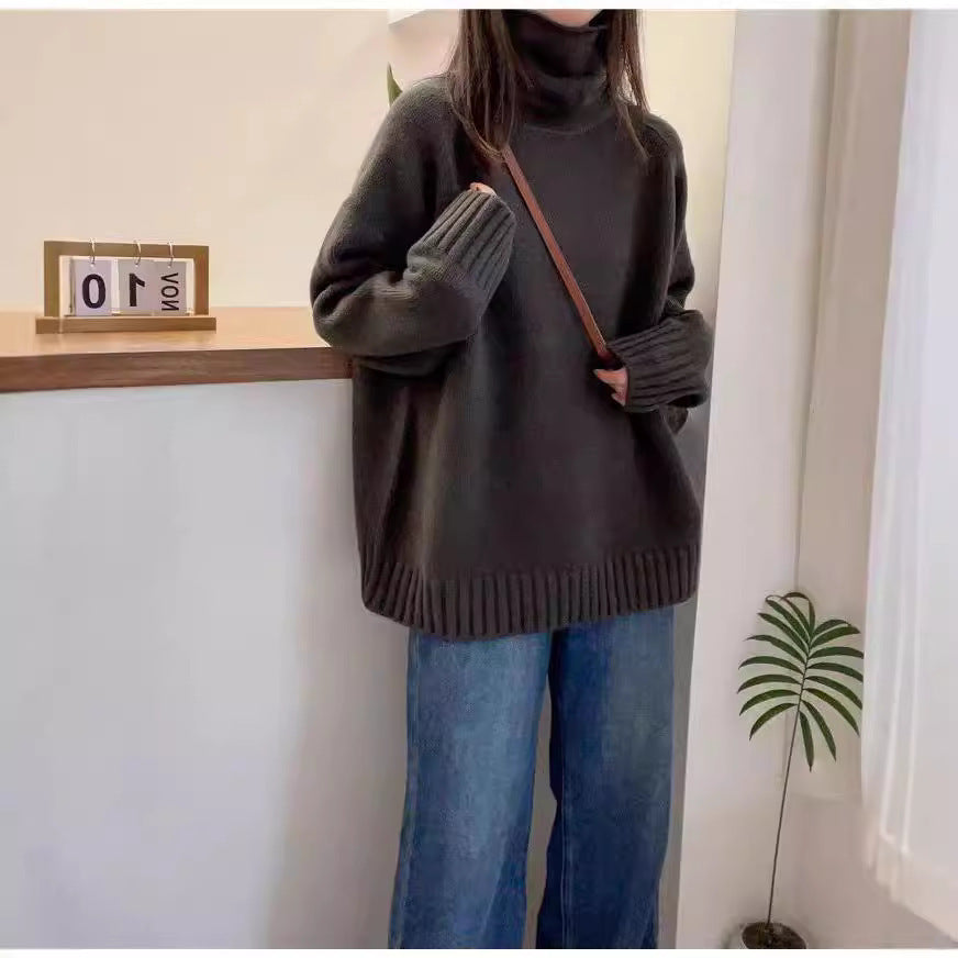 Damen Grobstrickpullover Stehkragen Seitenschlitzen Norvielle