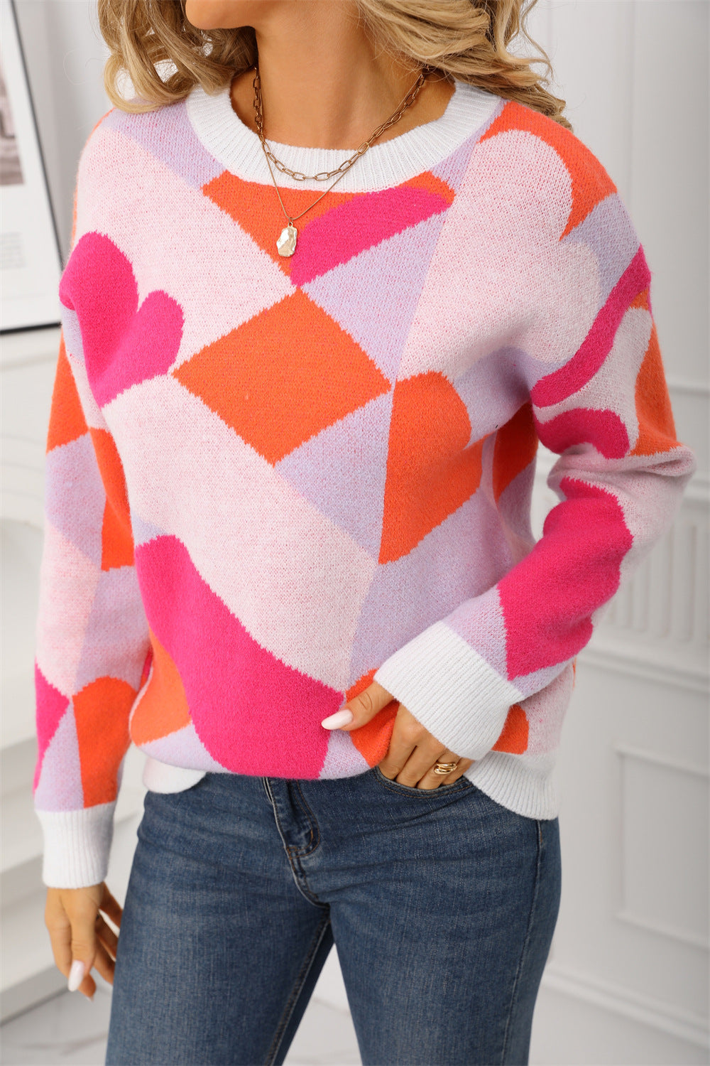 Damen Pullover Geometrisches Muster Norvielle