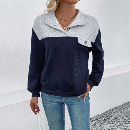 Damen Sweatshirt Strukturiert Knopfdetails Grau