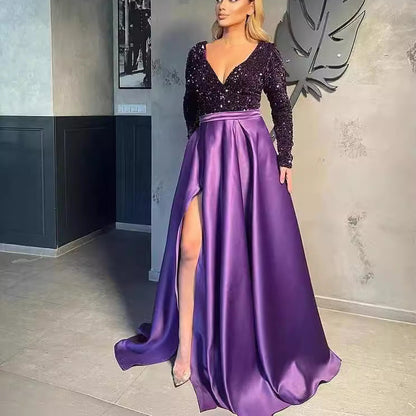 Damen Abendkleid Pailletten Hochschlitz Norvielle