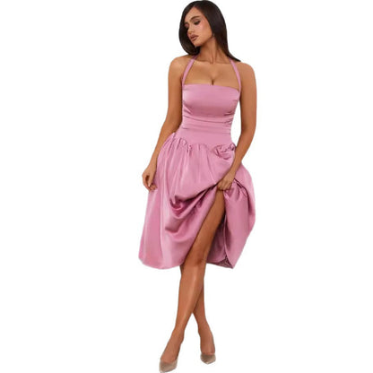 Damen Cocktailkleid Schulterfrei Volant Abschluss