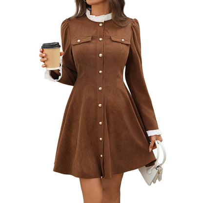 Damen Knielanges Blusenkleid mit Knöpfen Elegantes Design