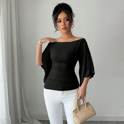 Damen Off-Shoulder- Weite Ärmel Figurformend Norvielle