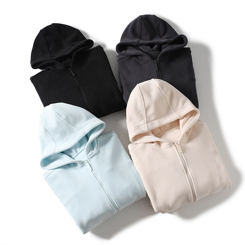 Damen Fleece-Hoodie Durchgehender Reißverschluss Kängurutaschen