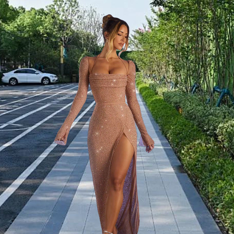 Damen Maxikleid mit schimmernden Details und Seitenschlitz Norvielle