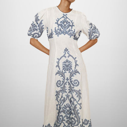 Damen Midikleid Voluminöse Ärmel Stickmuster Norvielle