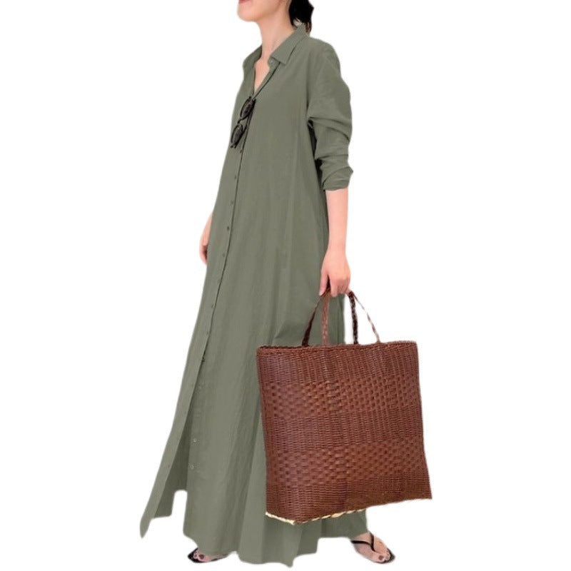 Damen Hemdblusenkleid Langer Ärmel Seitentasche Norvielle