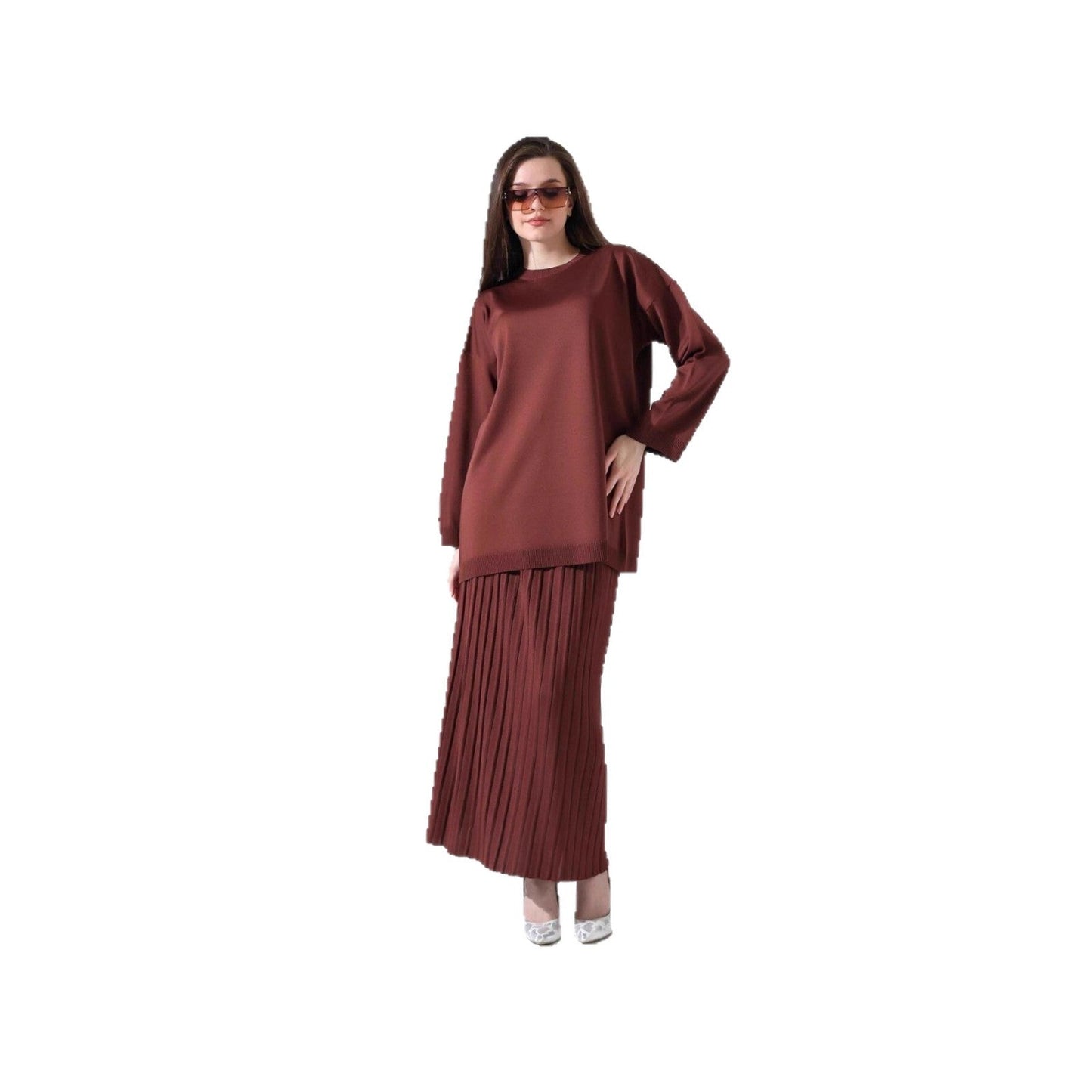 Damen Langarmshirt Faltenrock Set