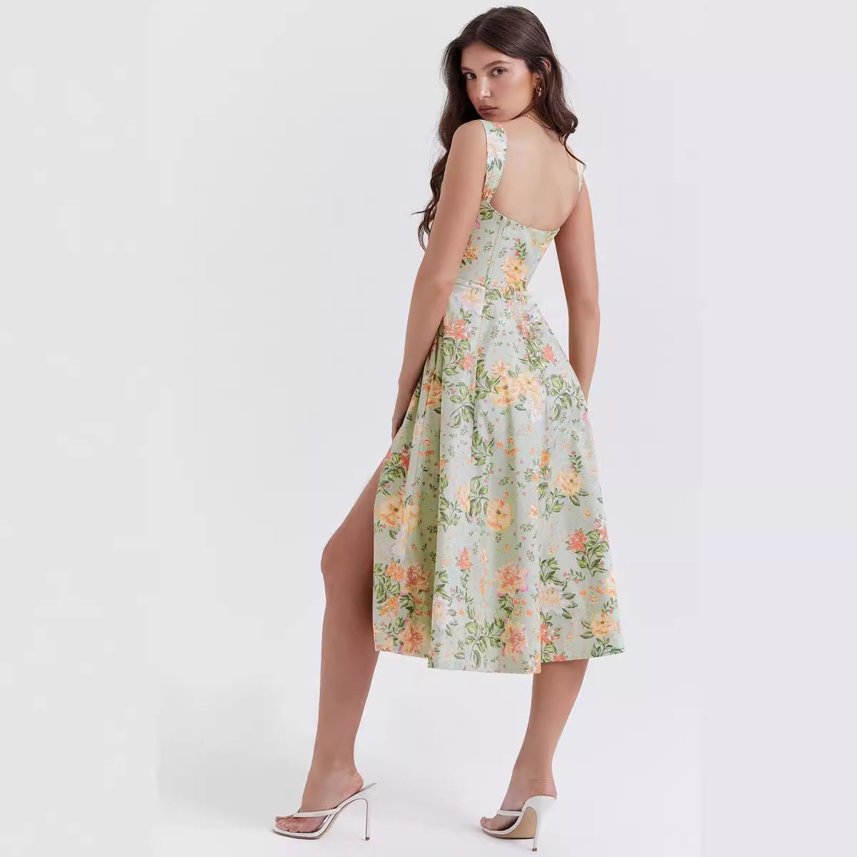 Damen Sommerkleid mit Blumenmuster und hoher Beinschlitze Norvielle