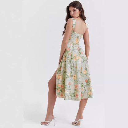 Damen Sommerkleid mit Blumenmuster und hoher Beinschlitze Norvielle