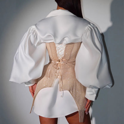 Damen Bustierkleid Puffärmel Elegant