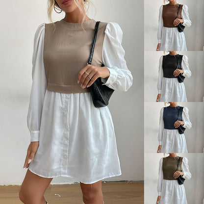 Damen Blusenkleid mit Kontrastärmeln Blusenstil
