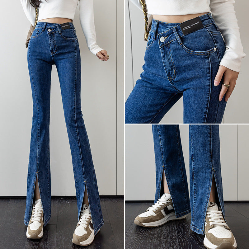 Damen Highwaist Flared Jeans mit Schlitzen