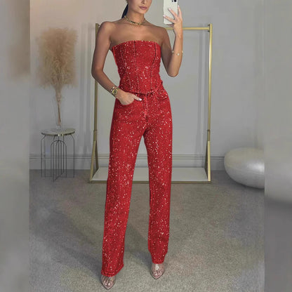 Damen Denim-Jumpsuit Ohne Träger Figurbetont