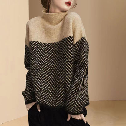 Damen Pullover Hochgeschlossener Kragen Wabenmuster Norvielle